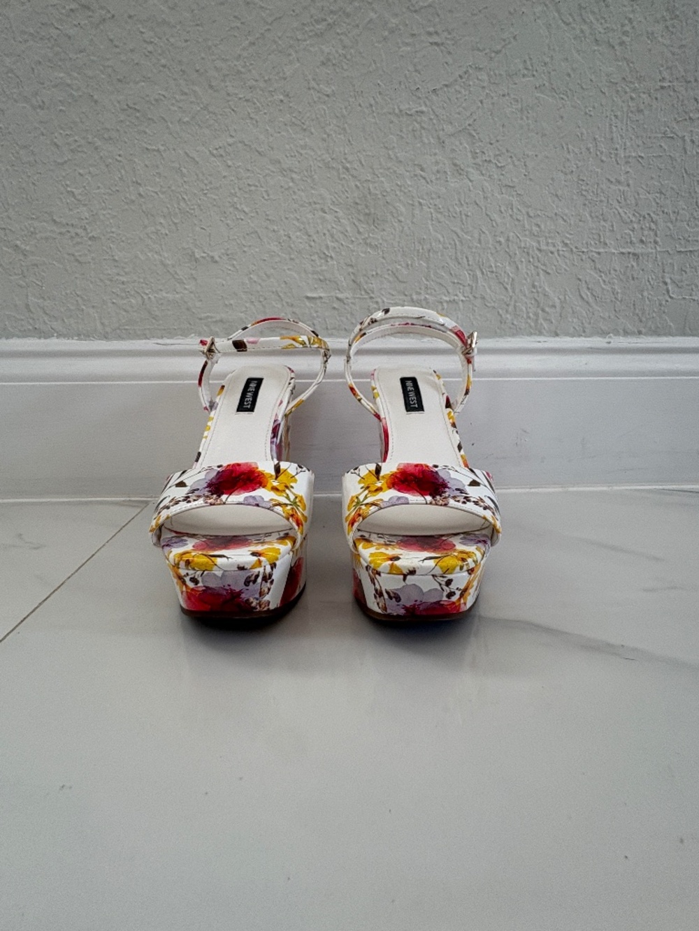 Nine West Floral Print Platform Block Heel Sandals